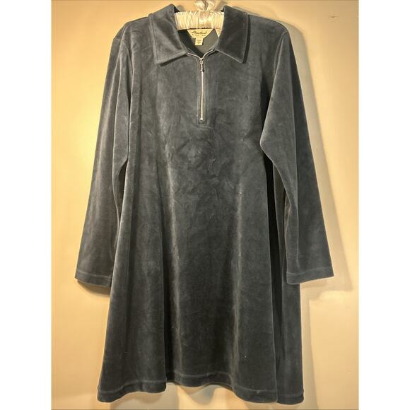 Vintage Eddie Bauer Navy Velvet/Velour Half Zip Sweater Dress Size XL - Picture 1 of 8